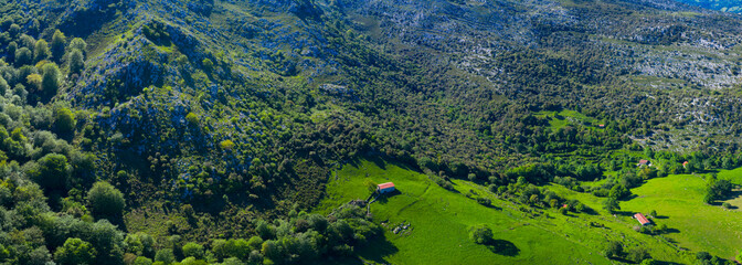 Obraz na płótnie Canvas Spring landscape in the surroundings of the Sierra de Hornijo near Ramales de la Victoria in the Autonomous Community of Cantabria. Spain, Europe