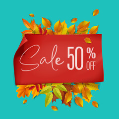 Greetings and gifts for the autumn and autumn season concept. Autumn background, poster and banner template with colorful autumn leaves.