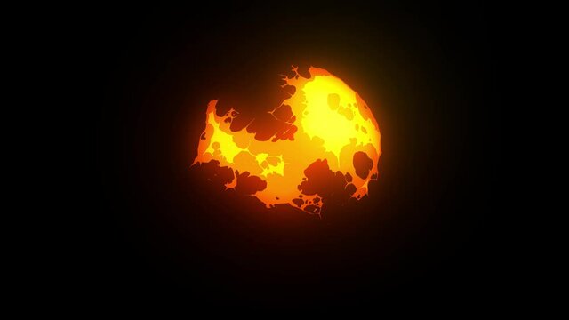 Cartoon Comic Forcefield Fire Action Fx Animation/ 4k animation of a comic style fire forcefield burning, with spherical flames patterns and smoke