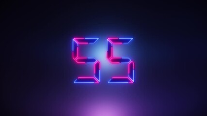 Purple and blue Neon Light 60 Seconds Countdown on black background. Running dynamic light. Timer from 60 to 0 seconds. 1 minute countdown. 30 or 10 seconds. Big 3D Numbers animated for intros