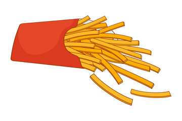 Cartoon french fries in red paper pack