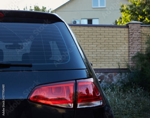 Download Back Window Of Black Car Parked On The Street In Summer Sunny Day Rear View Mock Up For Sticker Or Decals Wall Mural Alexey