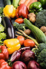 selective focus of ripe colorful vegetables, background 