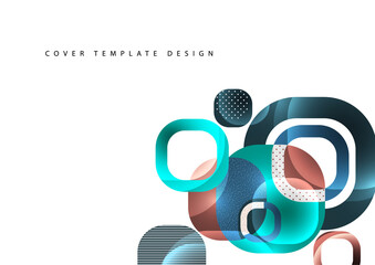 Overlapping round squares form a geometric abstract background composition. Design template for wallpaper, banner, background, card, illustration, landing page, cover, poster, flyer. Vector
