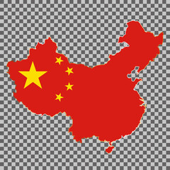 vector flag map of China with gold frame isolated on white background
