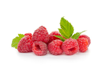  raspberries with leaf isolated on a white background