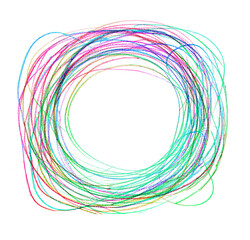 Abstract background with colorful multi-colored pencil lines in a circle, with an empty space for text on a white background, the Central composition of a pink-turquoise pencil Doodle