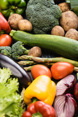 selective focus of ripe colorful vegetables, background 