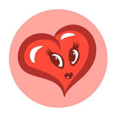 Cartoon symbolic love heart. A cute face with beautiful eyes and lips. Vector illustration.