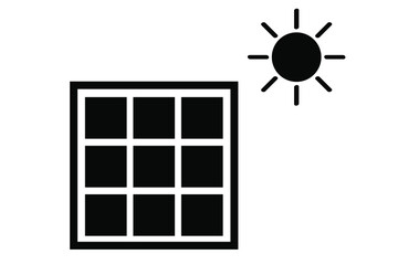 Simple Black Vector Icon, Solar Panel at direct sun shine
