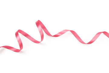 pink satin curly ribbon isolated on white background