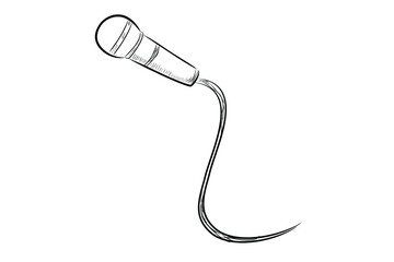 vector Simple, hand draw sketch wired microphone, Isolated on White
