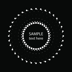 White radial halftone dotted stripes in circle form. Geometric art. Trendy design element for frame, logo, tattoo, sign, symbol, web, prints, posters, template, pattern and abstract background