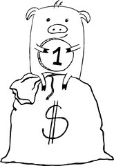cute little pig embrace money, vector illustration