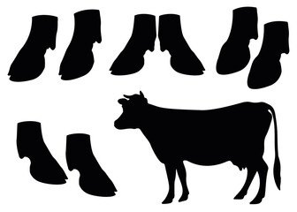 Cow hooves and cow in the set. - obrazy, fototapety, plakaty