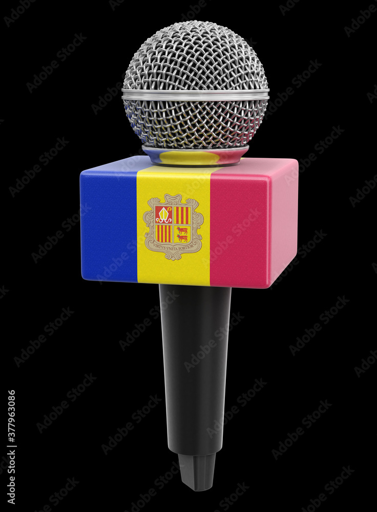 Poster microphone and andorran flag. image with clipping path