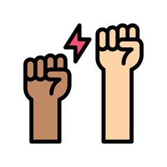 Obraz premium protest related hands up with energy sign vector with editable stroke