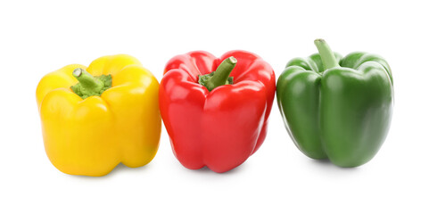 Fresh ripe colorful bell peppers isolated on white