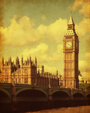 Houses of Parliament in London,  UK. Image in retro style