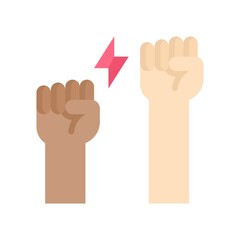 protest related hands up with energy sign vector in flat style,
