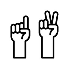 Obraz premium protest related hands up with one and two finger up vector in lineal style,