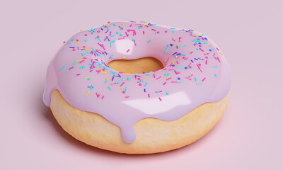 donut banner with icing on pink background, 3d render