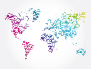 Fototapeta na wymiar Cloud Computing word cloud in shape of world map, technology concept background