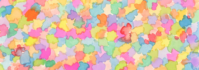 Abstract watercolor smear blot painting. Color long horizontal texture background.