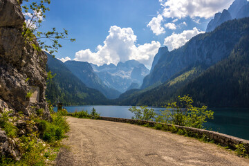 Naklejka na ściany i meble sunny day on Lake Voredere Gosausee in the Austrian Alps