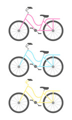 Colorful classic bicycles, sport transport icons.
