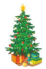 Christmas tree with gifts illustration vector cartoon isolated