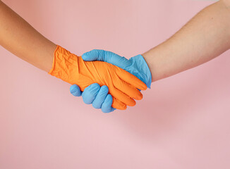 hands in gloves. Distance. Virus protection