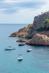 View of Sant Pol beach in the village of Sant Feliu de Guixols at Costa Brava in Catalonia, Spain