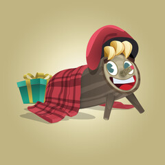 Tió de nadal funny character wear a traditional red hat from Catalonia Spain
