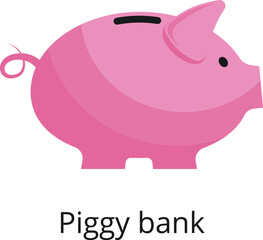 Pink pig piggy bank, flat vector design