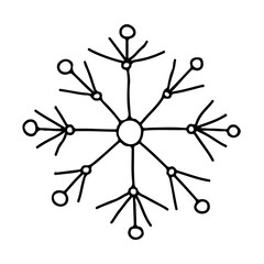 Snowflake.  The main rays have a pattern with short branches.  They are mirrored in both directions.  Vector illustration.