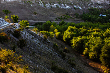 Beautiful landscape in village Rogojeni in Moldova, Europe. Autumn nature. The natural landscape of limestone rock, eroded by the river.