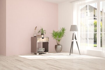 White empty room. Scandinavian interior design. 3D illustration