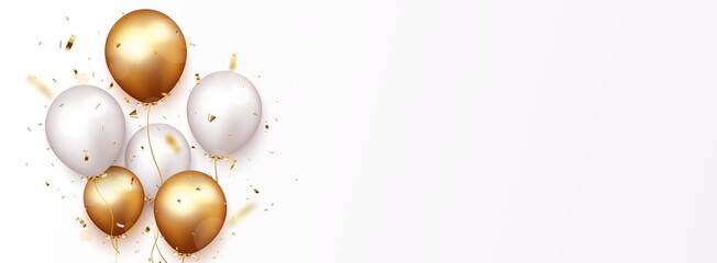 Celebration banner with gold confetti and balloons © radenmas