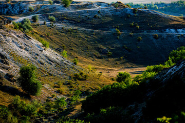 Beautiful landscape in village Rogojeni in Moldova, Europe. Autumn nature. The natural landscape of limestone rock, eroded by the river.