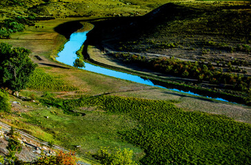 Beautiful landscape in village Rogojeni in Moldova, Europe. Autumn nature. The natural landscape of limestone rock, eroded by the river.