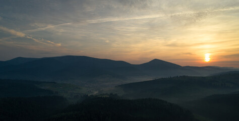 Sunrise mountain beautiful view. fog in the mountains