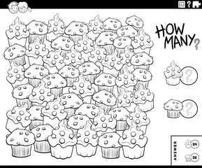 counting muffins and cupcakes educational game color book page