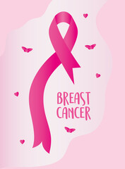 breast cancer design with ribbon and butterflies around
