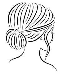 Silhouette of the head of a cute lady. The girl demonstrates her hairstyle stoves for long and...