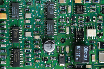 Electronic components on an telephone integrated circuit board