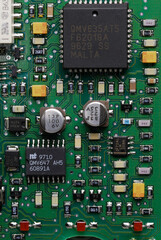 Microchips and electronics on an telephone circuit board