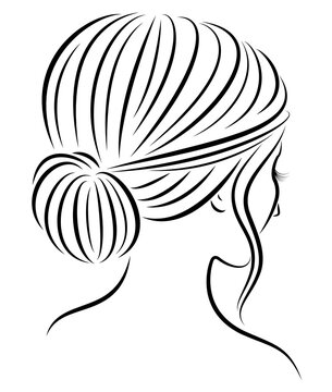 recommend clip art: Silhouette of the head of a cute lady. The girl demonstrates her hairstyle stoves for long and medium hair. Suitable for logo, advertising. Vector illustration.