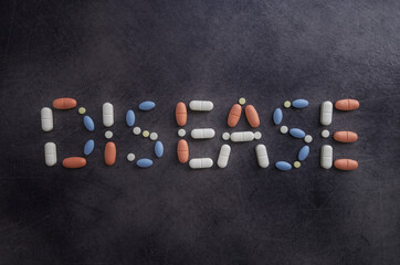 Pills lettering- napis z tabletek- disease - obrazy, fototapety, plakaty