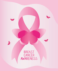 breast cancer design with pink butterfly and ribbon